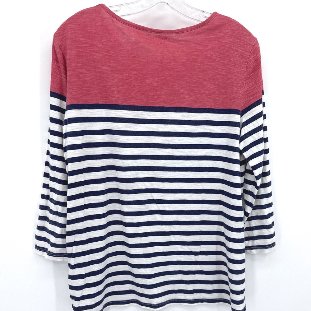 Nautical Coastal Top Medium Red White Blue Striped 3/4 Sleeve 4th of July Shirt - Picture 5 of 7